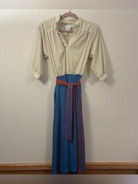 Amy Deb vintage mod dress women’s 16 blue cream colorblock cosplay puff sleeve